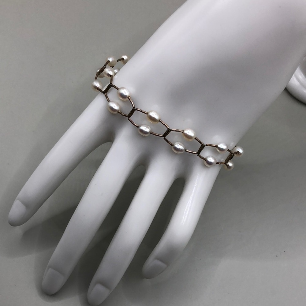 Vintage sterling silver 925 freshwater pearls elegant bracelet large wrist